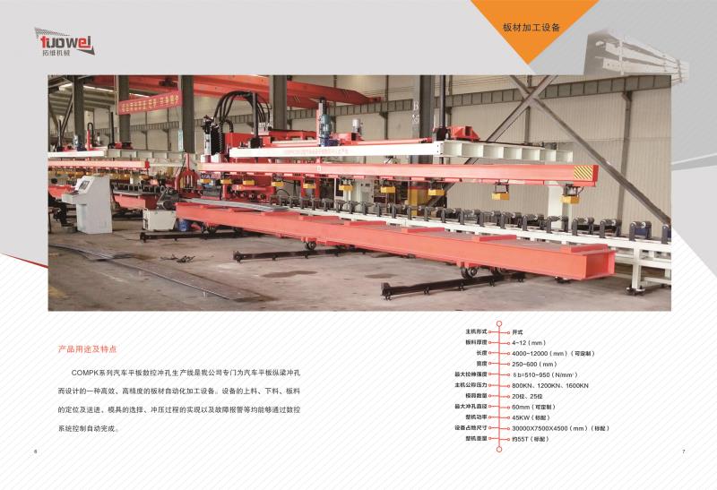 山東拓維機(jī)械制造有限公司，汽車大梁沖，汽車小梁沖，鋼模板沖孔，鋼模板加工設(shè)備，汽車橫梁沖，數(shù)控平板沖孔機(jī)，中厚板數(shù)控沖床，數(shù)控沖鉆復(fù)合機(jī)，汽車縱梁沖，縱梁自動化生產(chǎn)線，中厚板沖割復(fù)合機(jī)，平地機(jī)刀片沖鉆生產(chǎn)線